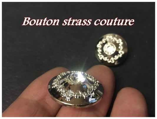 Bouton Strass Cristal Couture Argent En 18 mm.