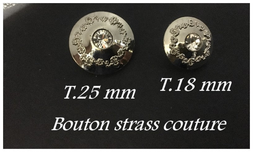 Silver Couture Crystal Rhinestone Button 25 mm.