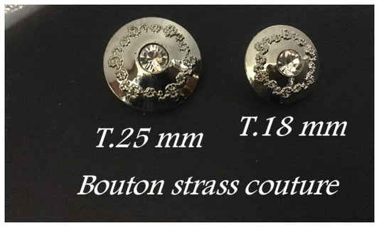 Bouton Strass Cristal Couture Argent En 25 mm.