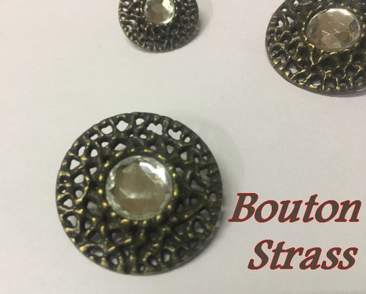 Bouton Strass Cristal Couture Cerlé Bronze En 25 mm.