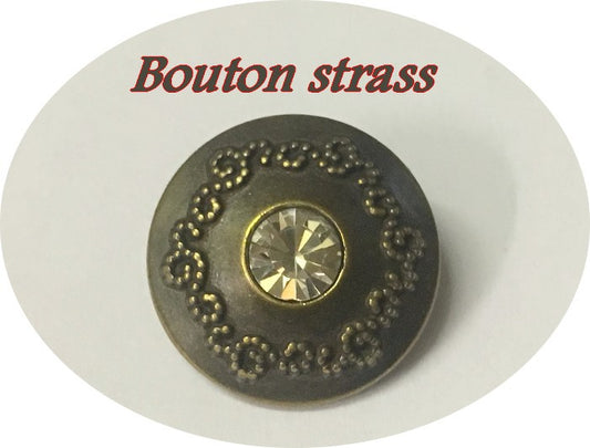Bouton Strass Cristal Fantaisie Couture Cerlé Bronze En 14 mm.