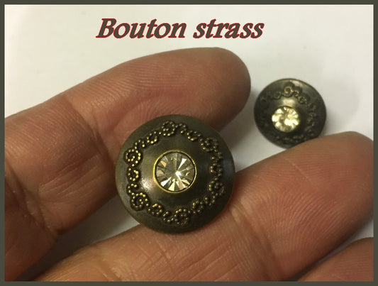 Bouton Strass Cristal Fantaisie Couture Cerlé Bronze En 18 mm.