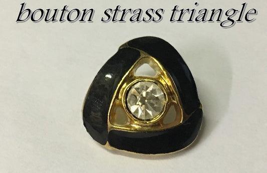 Bouton Strass Triangle En  Taille 18 mm  Cerlé Noir Et Doré Couture