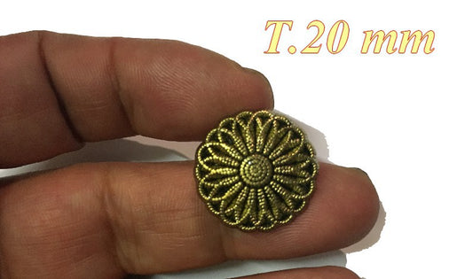Antique Gold Button in the Shape of a Fancy Flower to Sew in Size 20 mm for Customizations.