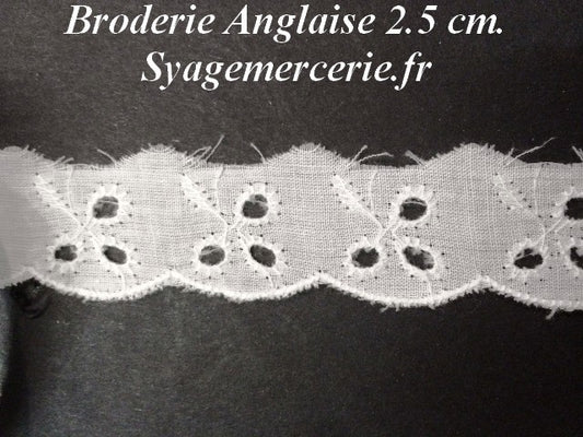 English Embroidery by the Meter in White, 2.5 cm