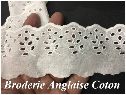 English Embroidery by the Meter in White, 5.5 cm to Sew.