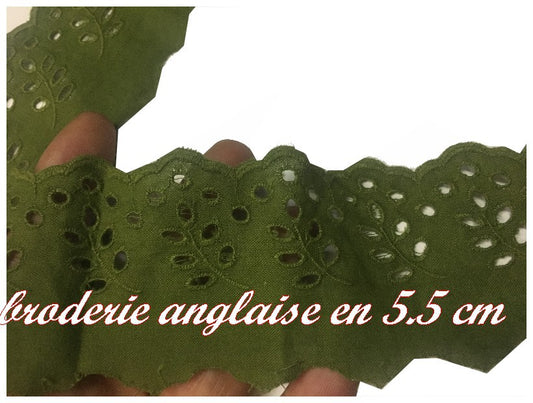 English Embroidery by the Meter in khaki, 5.5 cm, to Sew.