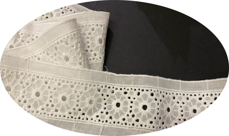 White English Embroidery in Between Two Cotton by the Meter in 6 cm to Sew.