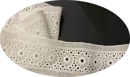 White English Embroidery in Between Two Cotton by the Meter in 6 cm to Sew.