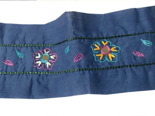 English Embroidery Indigo Blue Mirror Embroidery By The Meter In 9 Cm.