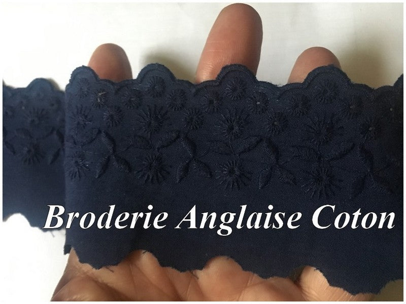 Navy Blue English Embroidery in 6 cm Cotton by the Meter to Sew.
