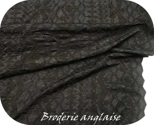 Black Embroidered English Embroidery Cotton Fabric By The Meter In Large Width