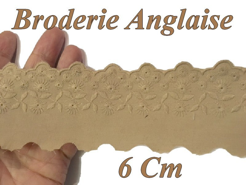 English Embroidery Cotton by the Meter in 6 cm Beige to Sew.