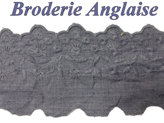Broderie Anglaise Coton au Mètre en 6 cm Bleu Jeans A Coudre.