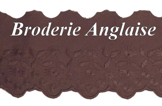 English Embroidery Cotton by the Meter in 6 cm Aubergine Color to Sew.