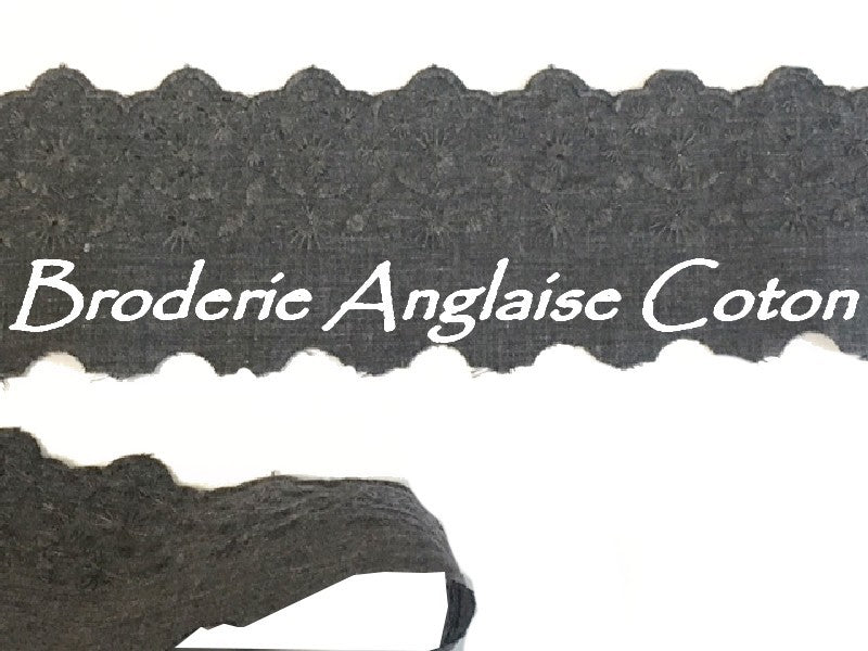 English Embroidery Cotton by the Meter in 6 cm Grey to Sew.