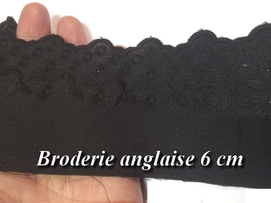 English Embroidery Cotton by the Meter in 6 cm Black to Sew.