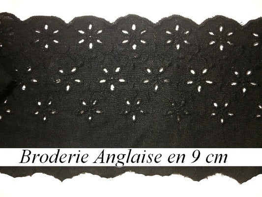 English Embroidery Cotton by the Meter in 9 cm Black, to Sew.