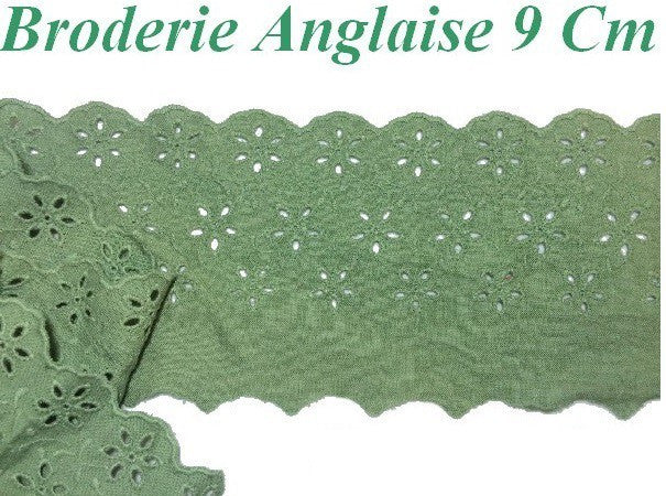 English Embroidery Cotton by the Meter in 9 cm Green to Sew