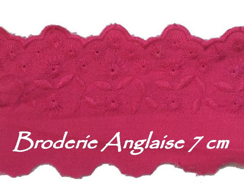 English Embroidery Cotton 7 cm per meter Fushia.