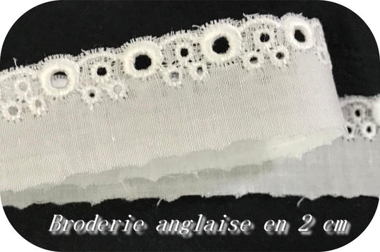 English Cotton Embroidery by the Meter: 2 cm of white delicacy to sew