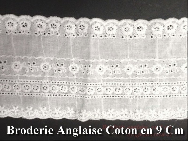 English Embroidery Cotton Fabric Sold by the Meter in 9 cm White, for Creative Hobbies.