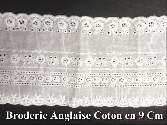 English Embroidery Cotton Fabric Sold by the Meter in 9 cm White, for Creative Hobbies.