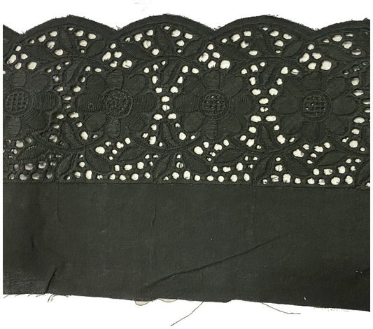 Black English Embroidery in 14 cm Embroidered Cotton by the Meter