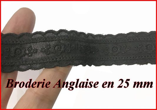 Black English Embroidery in 25 mm Cotton Fabric by the Meter, for Creative Hobbies.