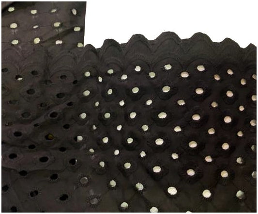 Black English Embroidery in Openwork Cotton Fabric by the Meter in Large Width