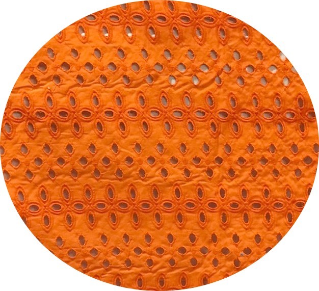 Orange English Embroidery in Openwork Cotton Fabric by the Meter in Large Width