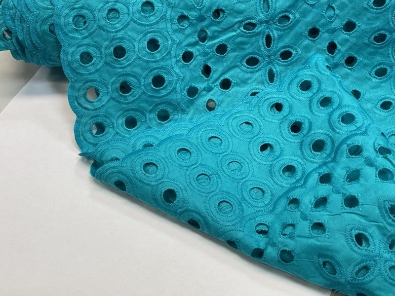 Duck Green English Embroidery in Openwork Cotton Fabric by the Meter in Large Width
