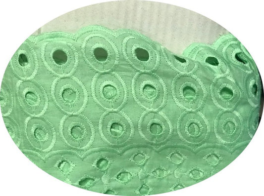 Lime Green English Embroidery in Openwork Cotton Fabric by the Meter in Large Width