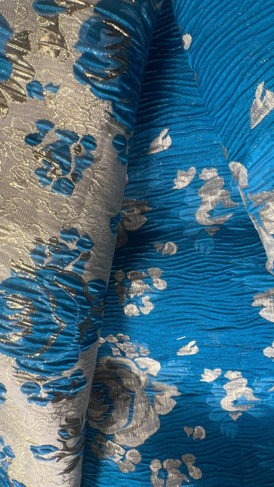 Brocart Floral Turquoise et Doré - Tissu Jacquard Luxe 145 cm