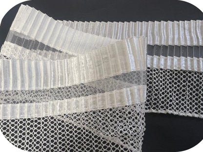 Ruban Plissé Satin Organza Filet 85mm - Stretch Élégant