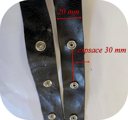 Bande Pression Simili Cuir Noir 20mm - Pressions Argentées - Vendu au Mètre