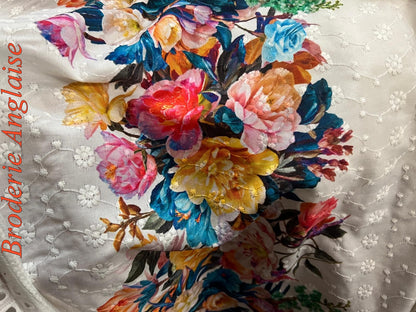Tissu Broderie Anglaise Fleurie 100% Coton