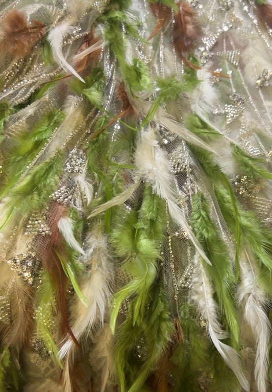 Tissu Haute Couture – Tulle perlé brodé avec plumes – 140 cm