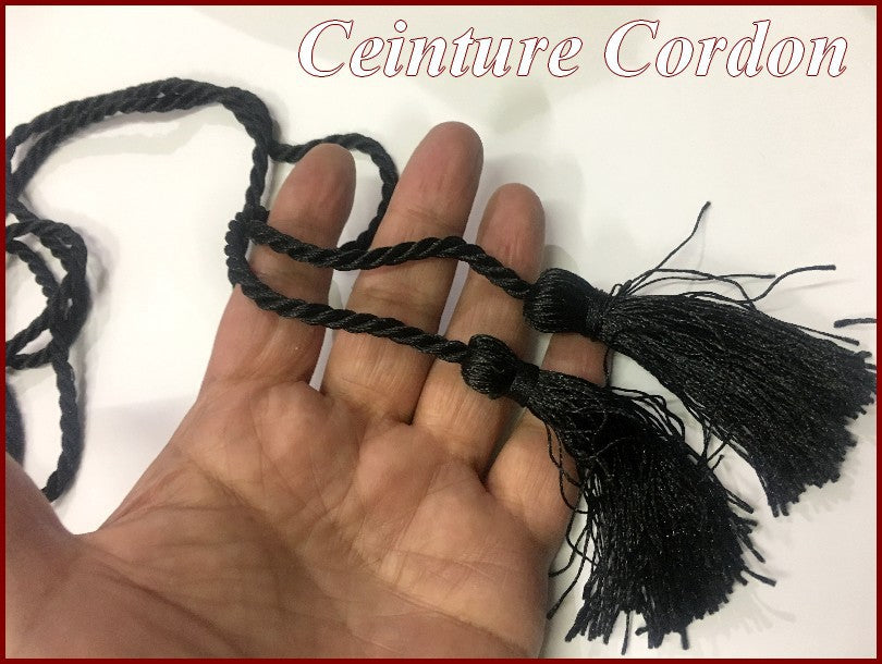 Black Braided Decorative Cord Belt with Tassels for Clothing Decorations and Customizations