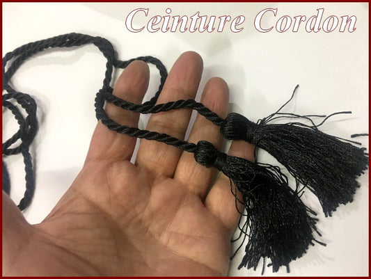 Black Braided Decorative Cord Belt with Tassels for Clothing Decorations and Customizations