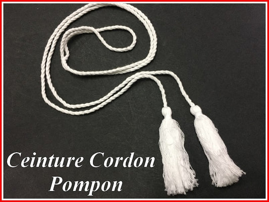 White Braided Cord Belt with Tassels 140cm Long for Clothing Decorations and Customizations