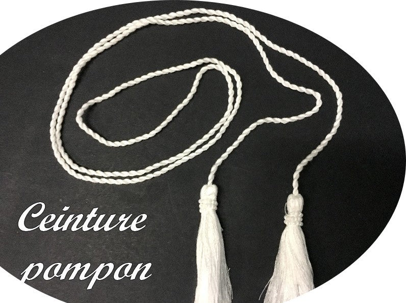 White Braided Cord Belt with Tassels 140cm Long for Clothing Decorations and Customizations
