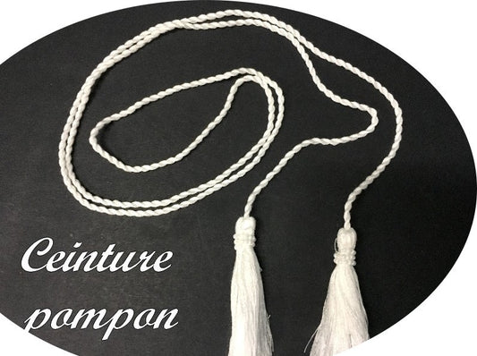 White Braided Cord Belt with Tassels 140cm Long for Clothing Decorations and Customizations
