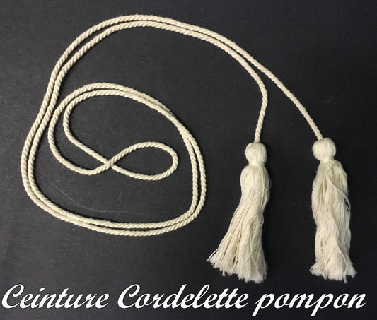 Ecru Braided Cord Belt with Tassels, 140 cm Long for Clothing Decorations and Customizations