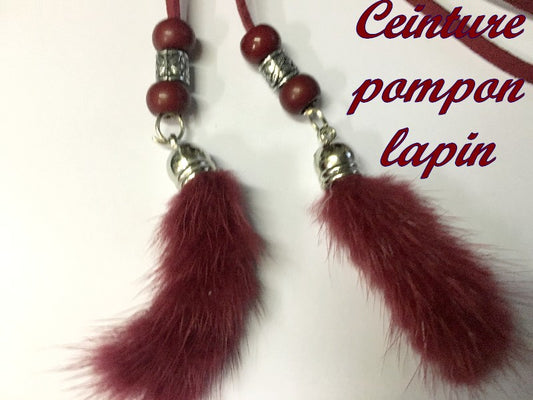 Burgundy Suede Lace Belt with Rabbit Pompom in 150 cm Length for Decorations and Clothing Customizations