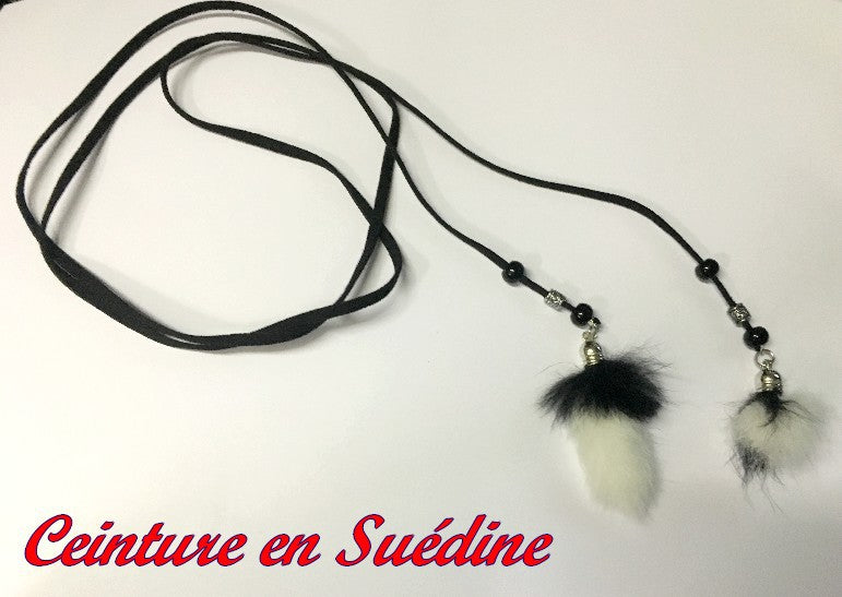 Black Suede Lace Belt with Rabbit Pompom in 150 cm Length for Decorations and Clothing Customizations