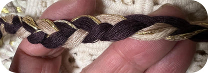 Galon Tressé Tricolore 10mm Marron Beige Doré - Cordon Décoratif Fin Style Chanel