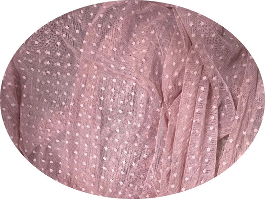 Tulle Plumetis Vieux Rose 145 cm - Pois Brodés - Non Extensible Premium