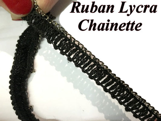 CHAINETTE Lycra sur un Support En Ruban Elastique Noir pour Lingerie et Customisations.
