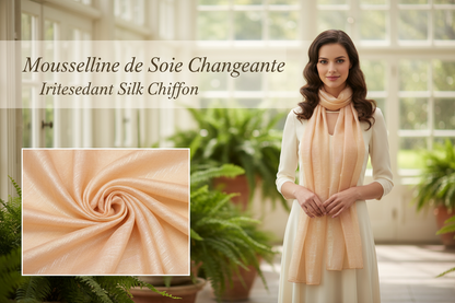 Mousseline de Soie Changeante Pêche et Jaune 145 cm - Haute Couture